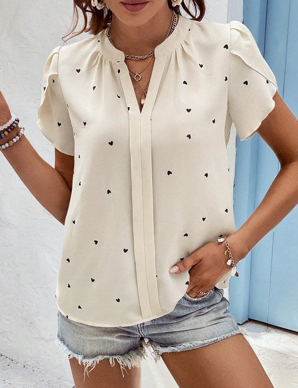 Mila | Heart Print V-Neck Top