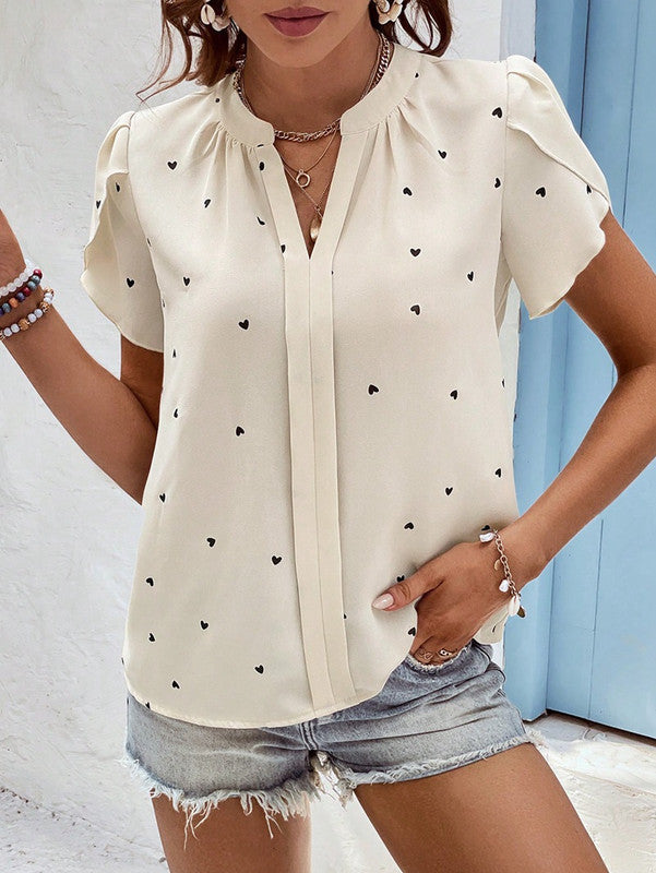Mila | Heart Print V-Neck Top
