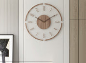 Modern wooden wall clock with minimalist open-frame design