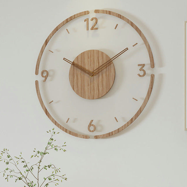 Modern wooden wall clock with minimalist open-frame design