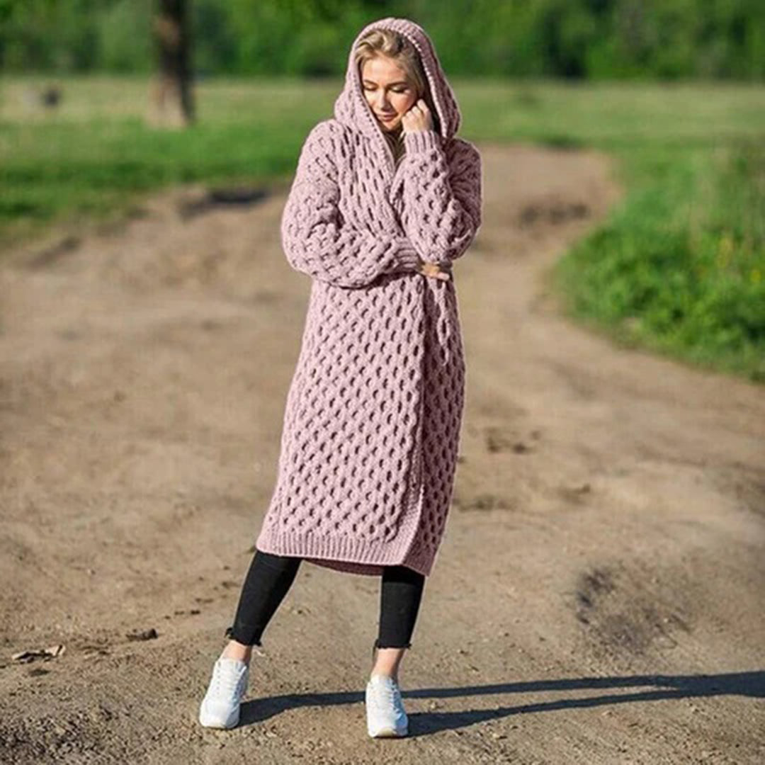 Keli | Cozy Long Knit Hooded Cardigan for Cold Days