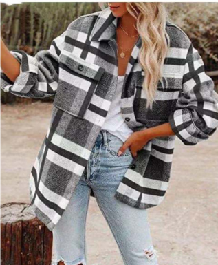 Women's warm button down checked shirt jacket | winter-1