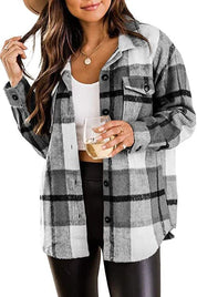 Women's long -sleeved warm shirt jacket | Down button-6