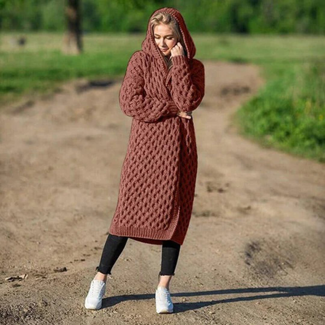 Keli | Cozy Long Knit Hooded Cardigan for Cold Days