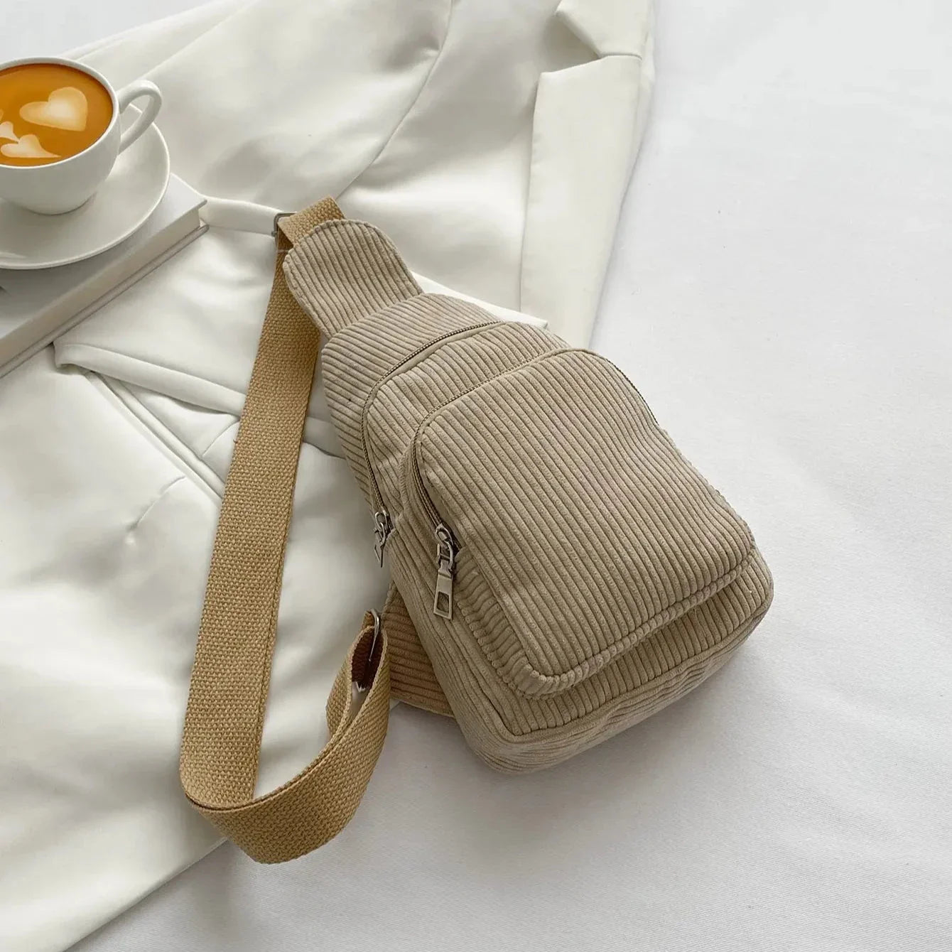 Shelly | Corduroy Sling Backpack with Dual Zipper Pockets