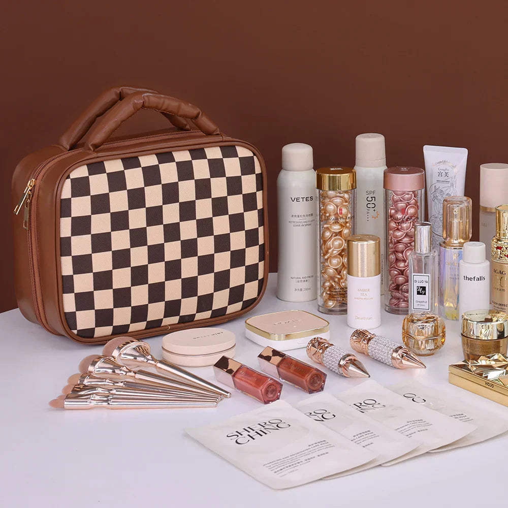 Sophia | Luxury Checkered Spacious Cosmetic Organizer
