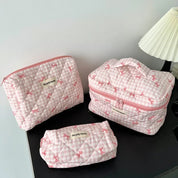 Chloe | Charming Checked Makeup Bag Set with Bow Design