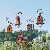Elegant Metal Birdhouse with Pole for Garden Decoration – Durable and Weather-Resistant Bird House for Outdoor Spaces-4