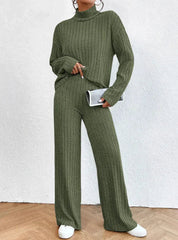 Knitted turtleneck and pants set for women - Shaira