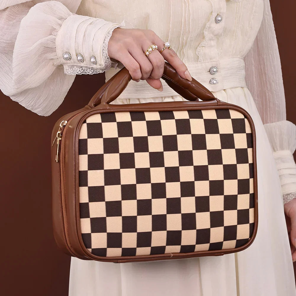Sophia | Luxury Checkered Spacious Cosmetic Organizer