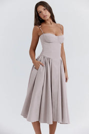 Talum | Chic Sleeveless Midi Sun Dress With Corset Fit