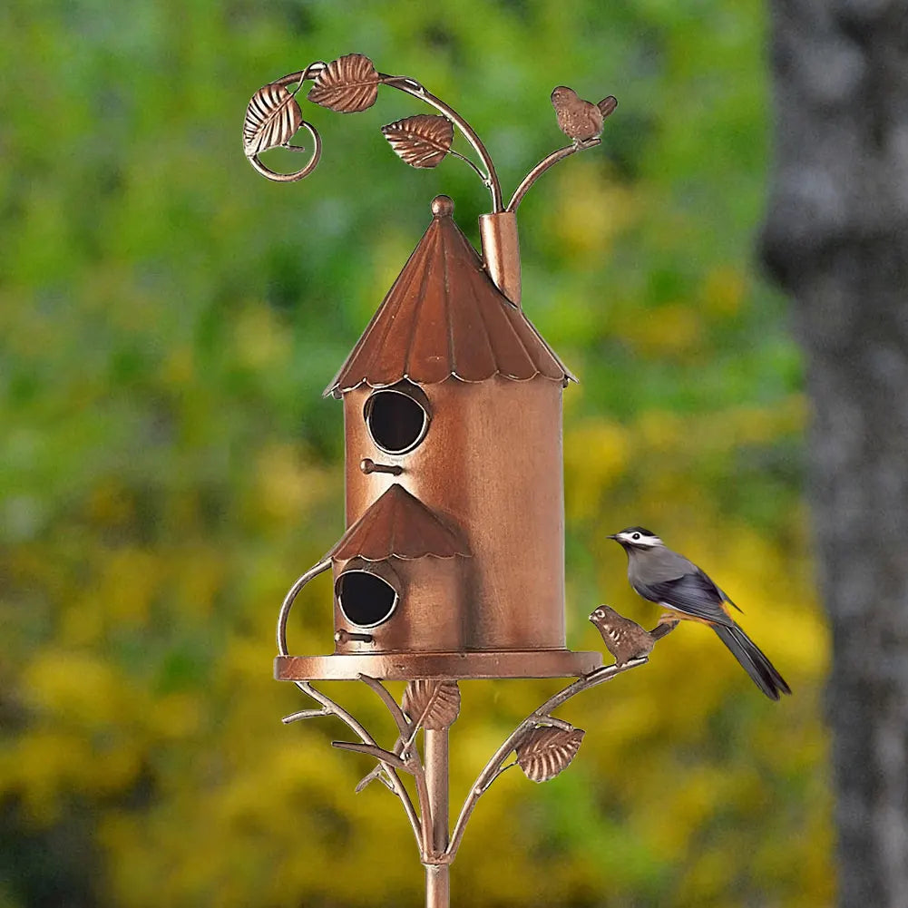 Elegant Metal Birdhouse with Pole for Garden Decoration – Durable and Weather-Resistant Bird House for Outdoor Spaces-5