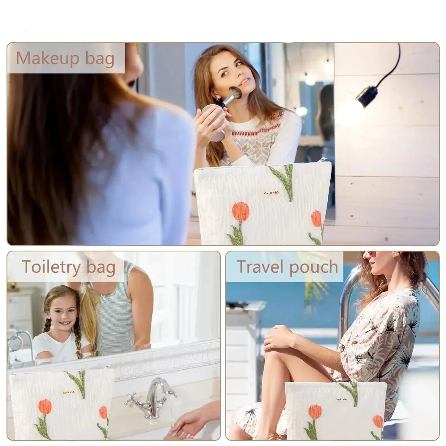 Nataly | Tulip Flower Quilted Canvas Cosmetic Makeup Bag