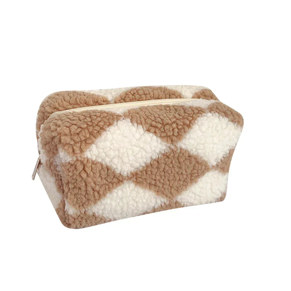 Jazmine | Checkered Soft Plush Makeup Bag