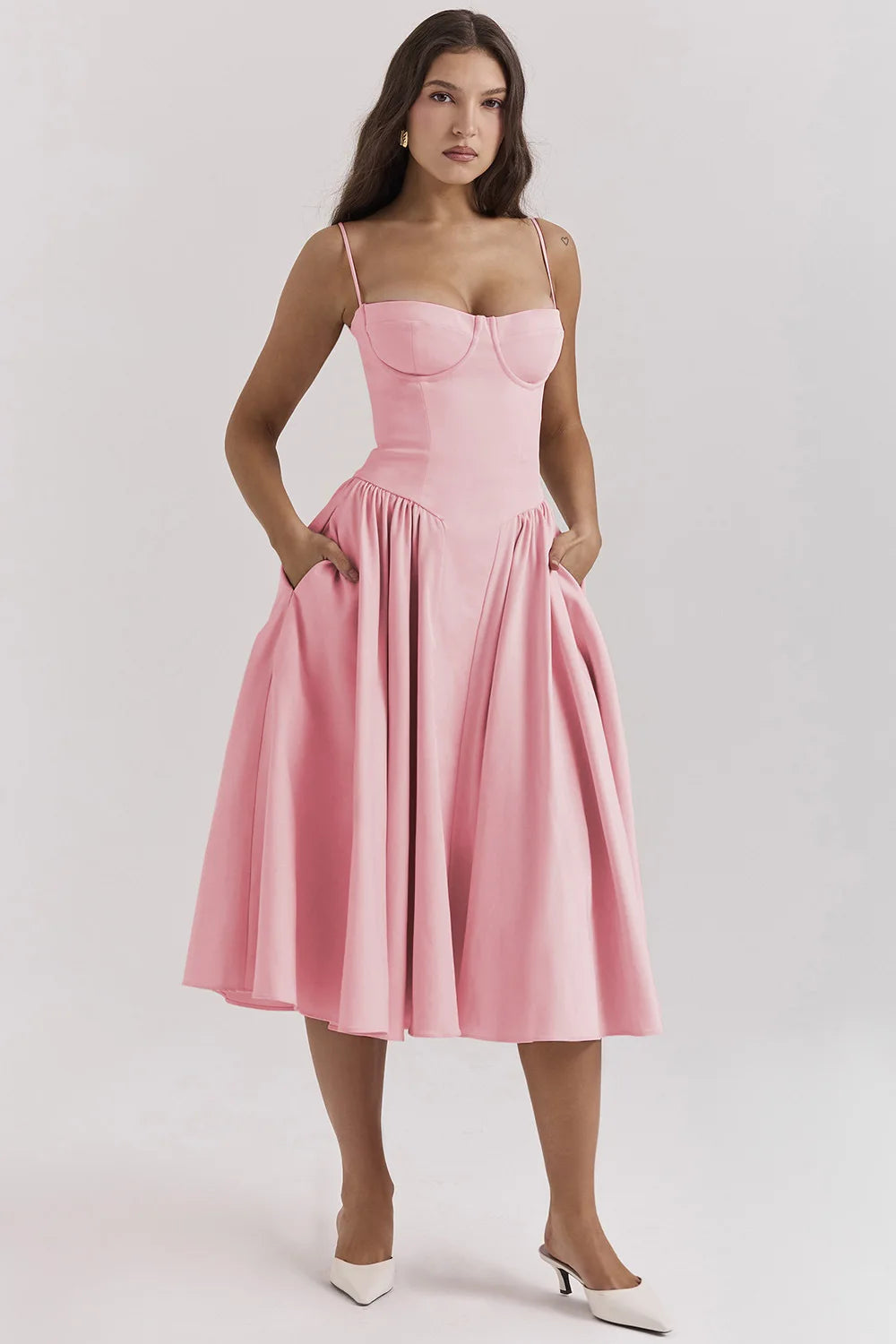 Talum | Chic Sleeveless Midi Sun Dress With Corset Fit