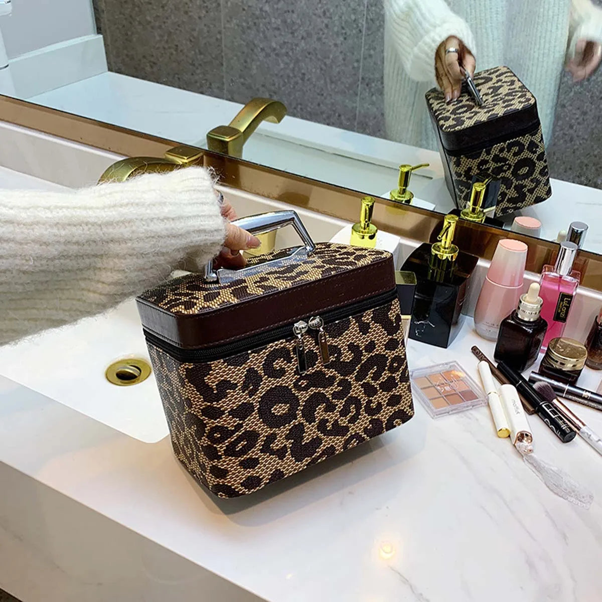 Keyla | Women's Travel Cosmetic Bag with Leopard Pattern Organizer