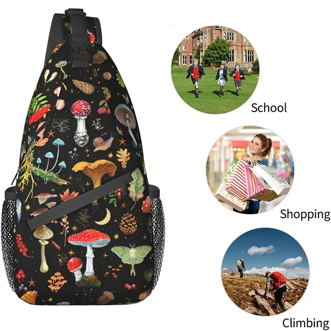 Via | Mushroom Pattern Sling Bag with Multiple Pockets