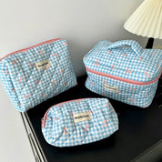 Chloe | Charming Checked Makeup Bag Set with Bow Design