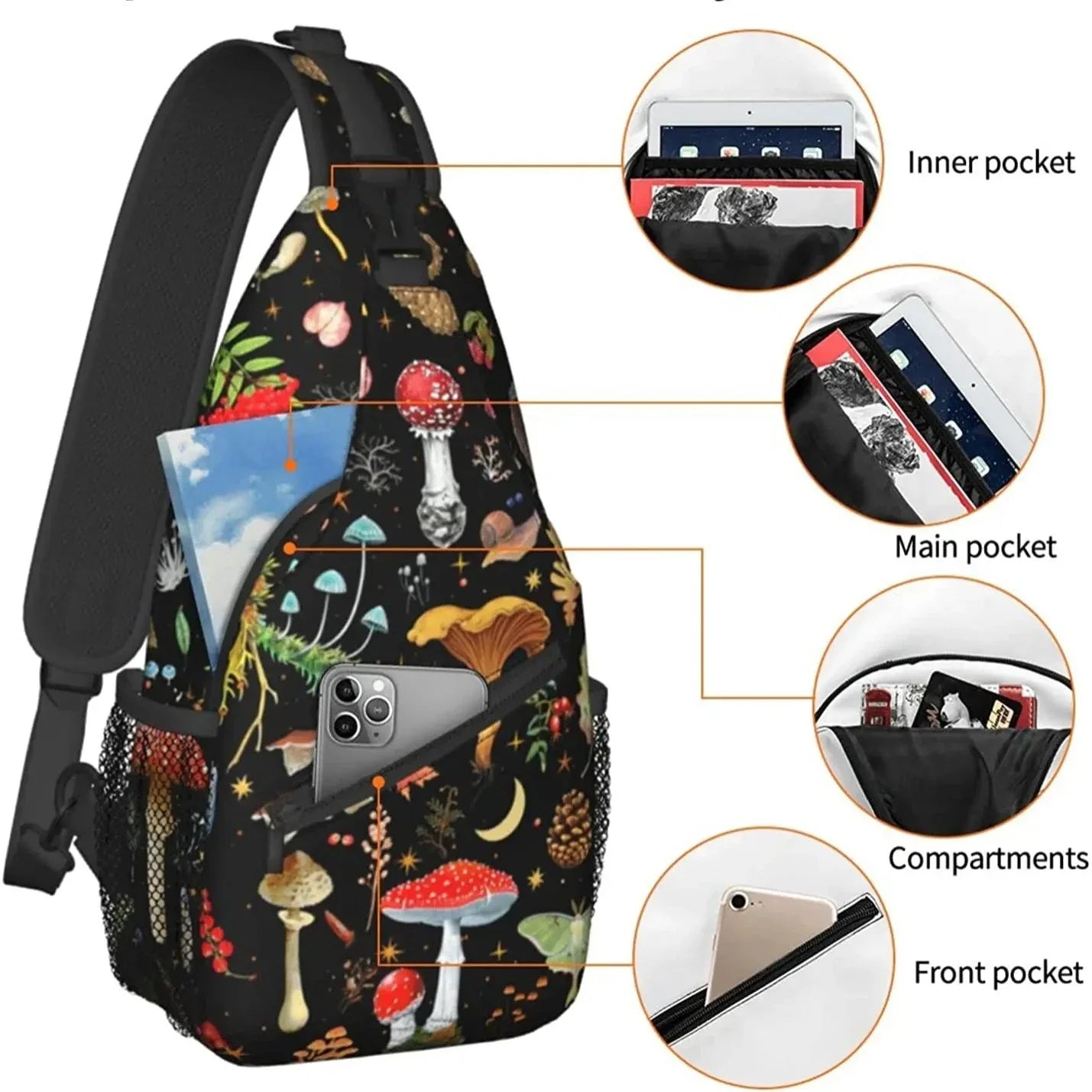 Via | Mushroom Pattern Sling Bag with Multiple Pockets