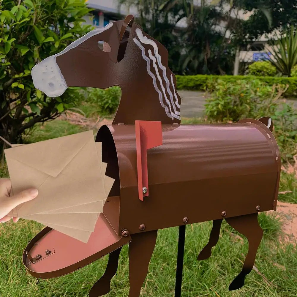 Handmade Animal Sculpture Mailbox – Corrosion-Resistant Metal Post Box for Garden and Driveway Decor-6