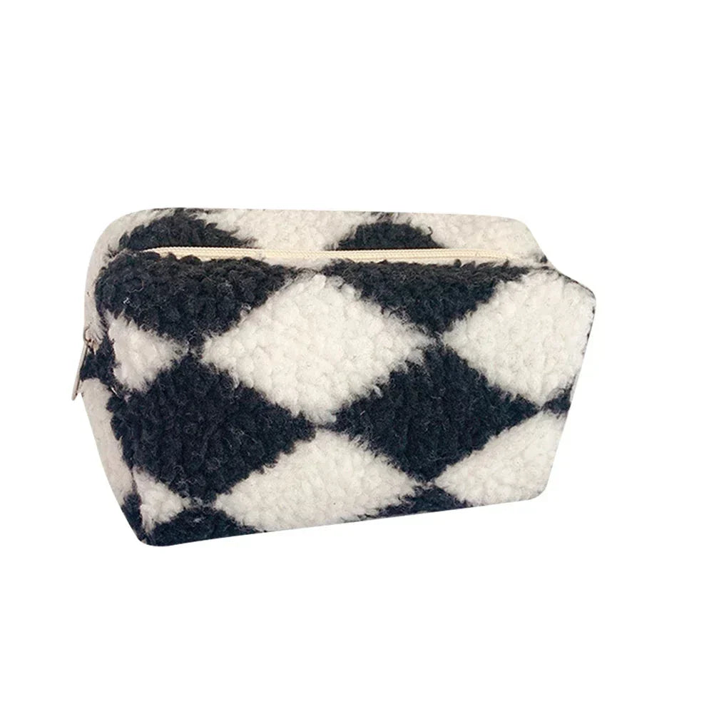 Jazmine | Checkered Soft Plush Makeup Bag