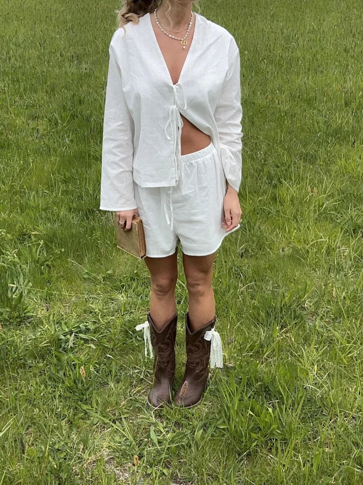Eva | Lace-Up Long Sleeve Shirt