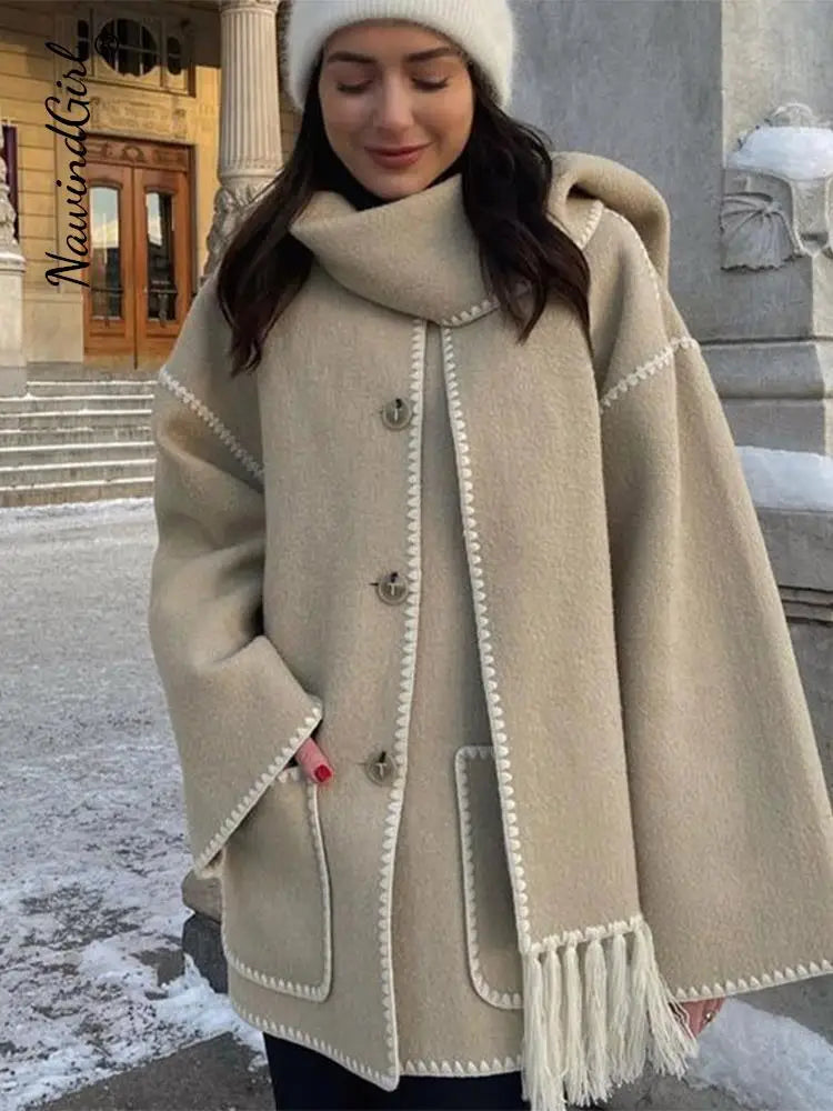 Hermia | Elegant Women's Coat with Scarf – Stylish Winter Coat