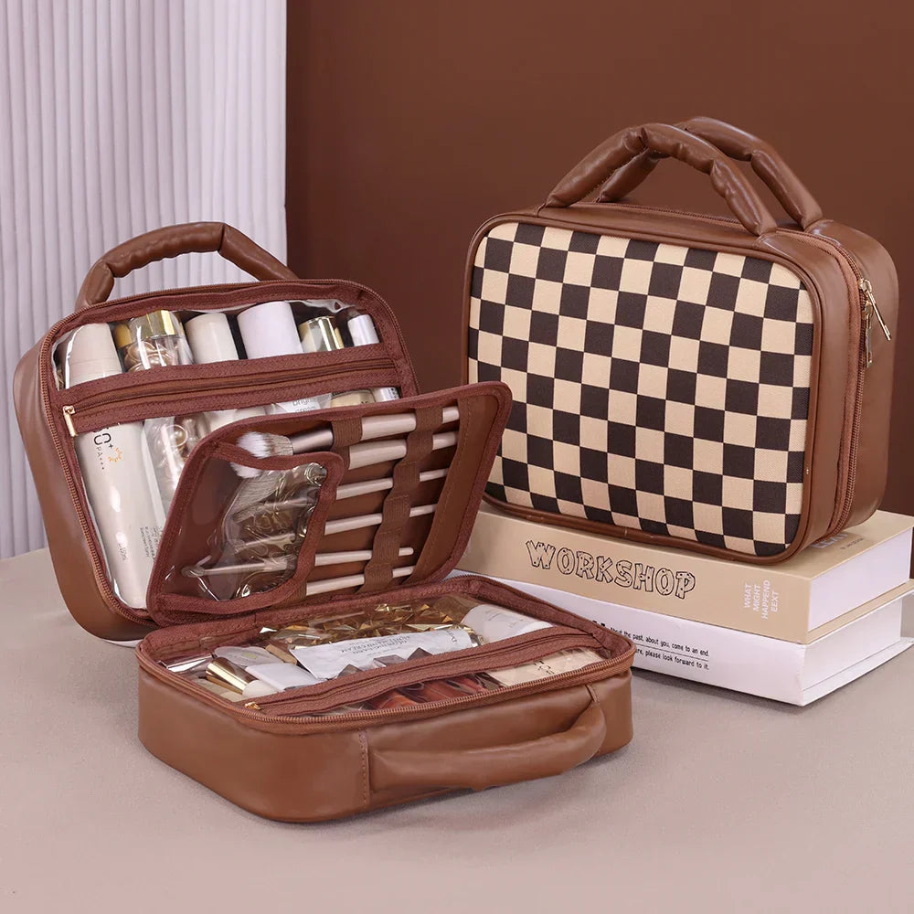 Sophia | Luxury Checkered Spacious Cosmetic Organizer