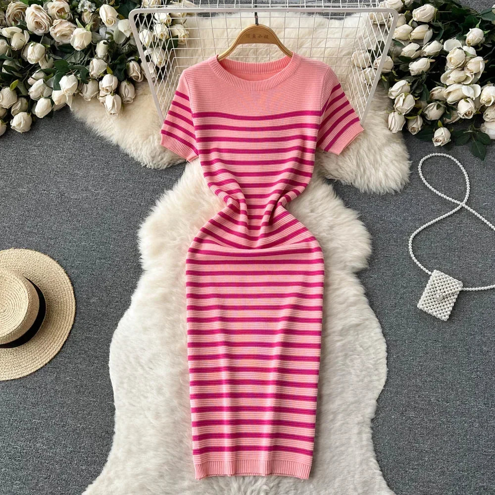 Adeline | Knitted Striped Beach Dress