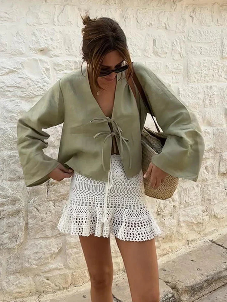 Eva | Lace-Up Long Sleeve Shirt