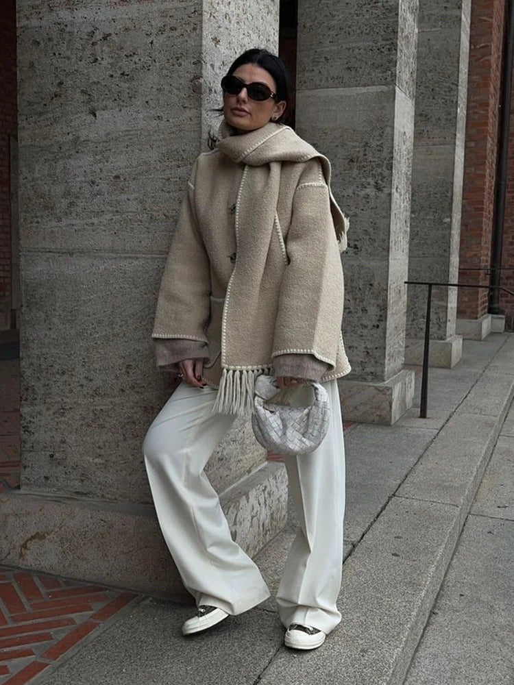 Hermia | Elegant Women's Coat with Scarf – Stylish Winter Coat