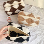 Jazmine | Checkered Soft Plush Makeup Bag