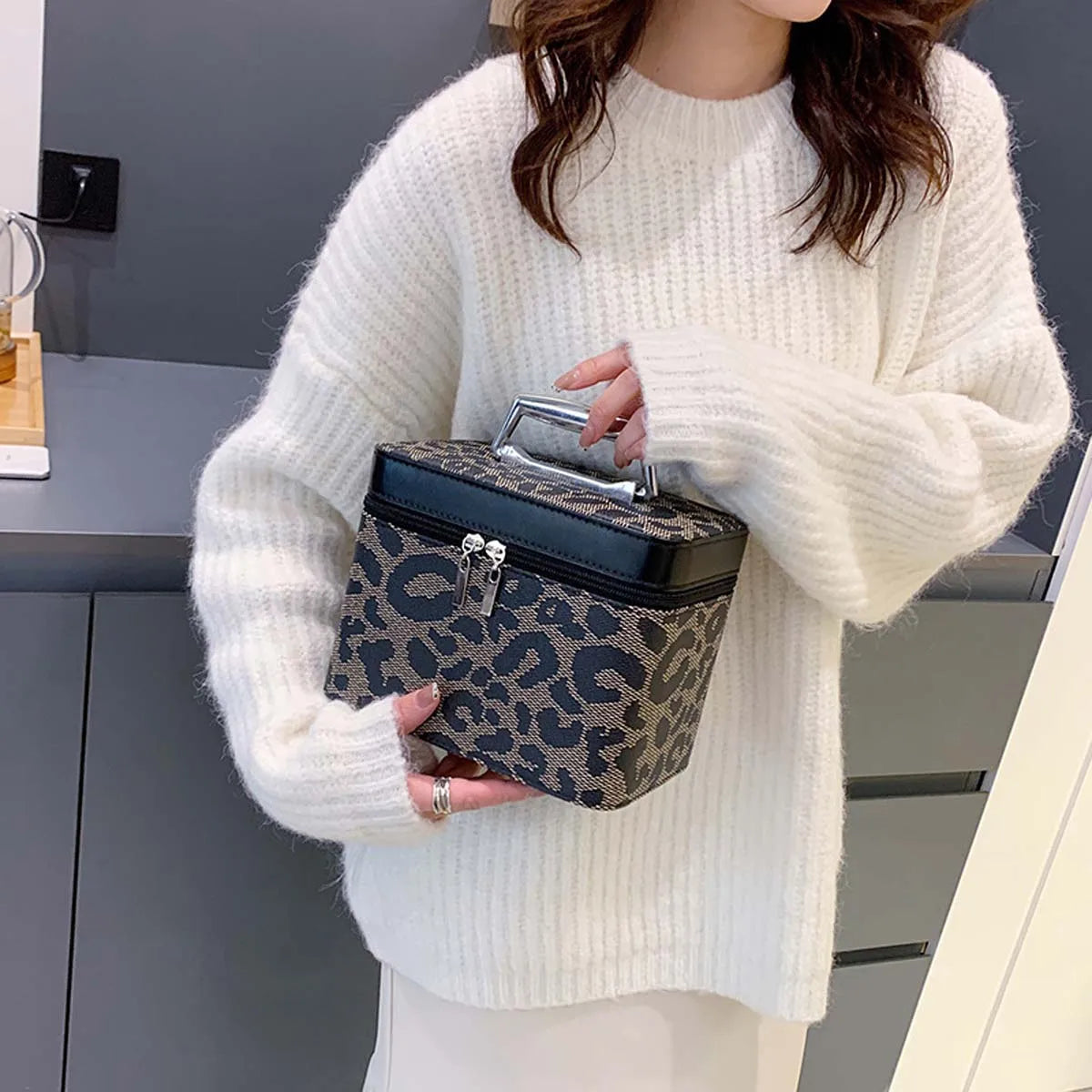 Keyla | Women's Travel Cosmetic Bag with Leopard Pattern Organizer