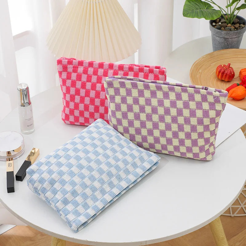 Ruthie | Checked Aesthetic Makeup Pouch