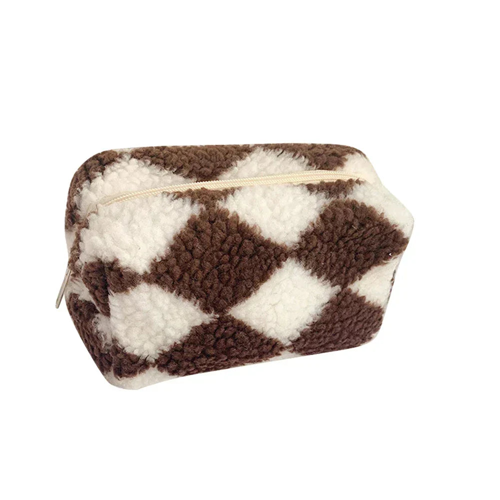 Jazmine | Checkered Soft Plush Makeup Bag