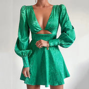 Ava | Delightful Satin Dress with Puff Sleeves