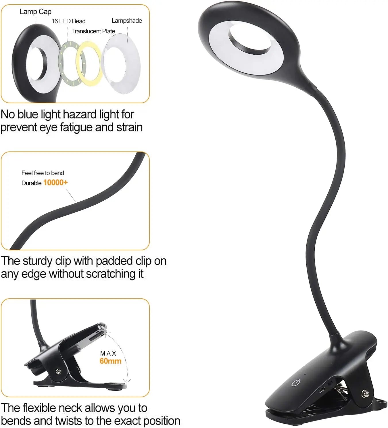Rechargeable LED bureaulamp with clamp