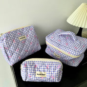 Chloe | Charming Checked Makeup Bag Set with Bow Design