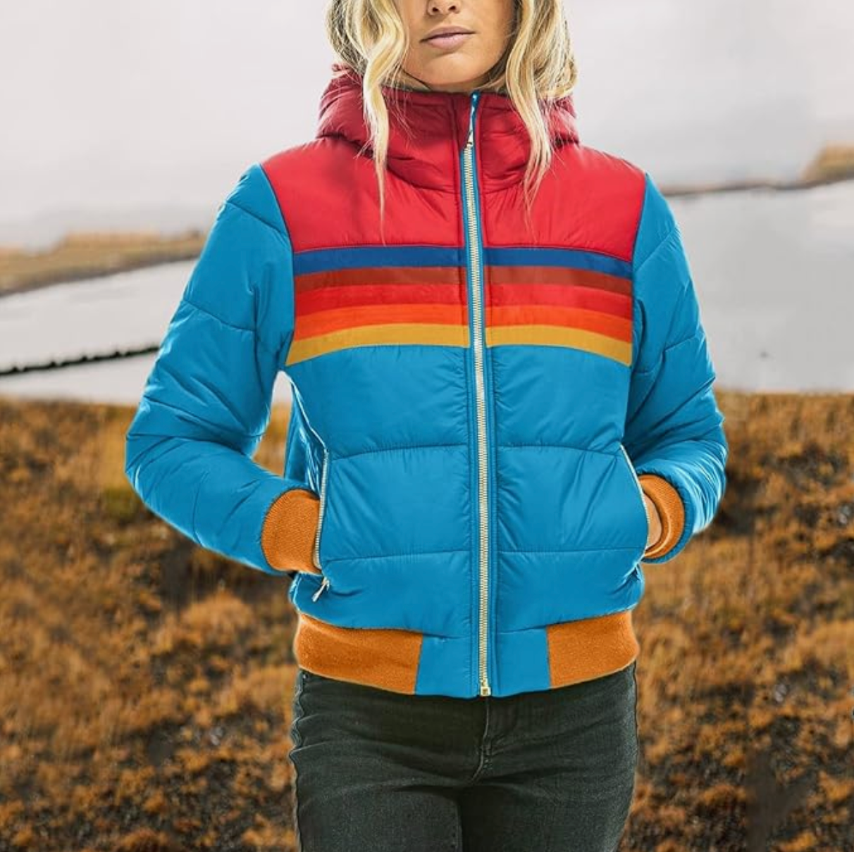 Karina | Stylish Retro Winter Jacket for Women with Striped Pattern