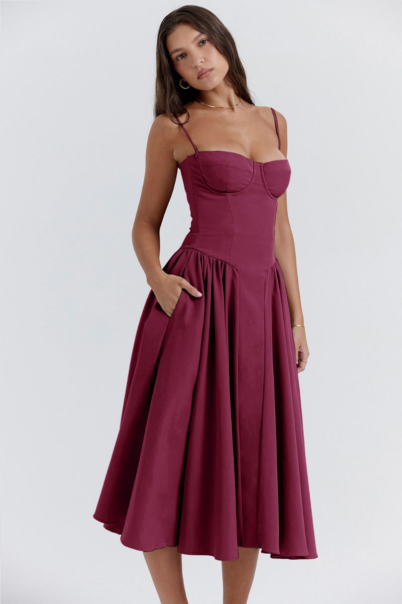 Talum | Chic Sleeveless Midi Sun Dress With Corset Fit