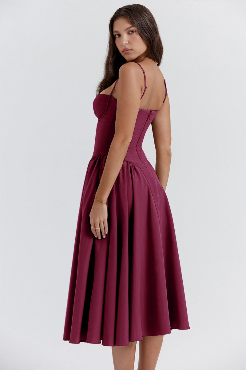 Talum | Chic Sleeveless Midi Sun Dress With Corset Fit