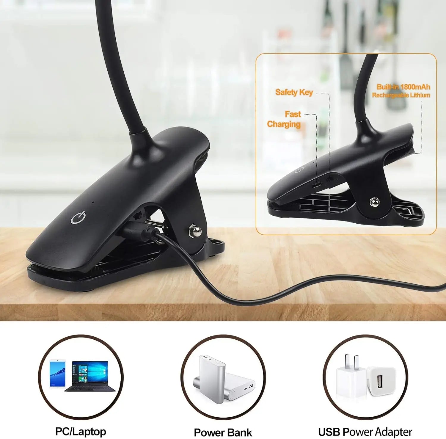 Rechargeable LED bureaulamp with clamp