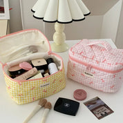 Chloe | Charming Checked Makeup Bag Set with Bow Design