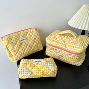 Chloe | Charming Checked Makeup Bag Set with Bow Design