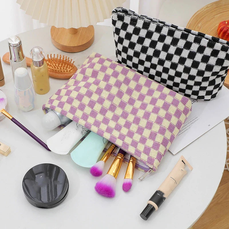 Ruthie | Checked Aesthetic Makeup Pouch
