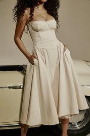 Talum | Chic Sleeveless Midi Sun Dress With Corset Fit