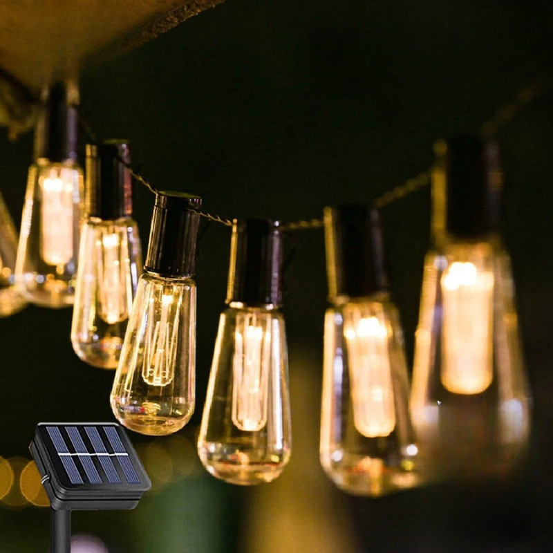 Solar String Lights - Waterproof Retro Edison Bulbs for Outdoor Party Decor-2