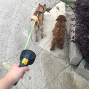 Double pull -out dog leash With flashlight and holder for dog poop bags