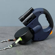 Double pull -out dog leash With flashlight and holder for dog poop bags