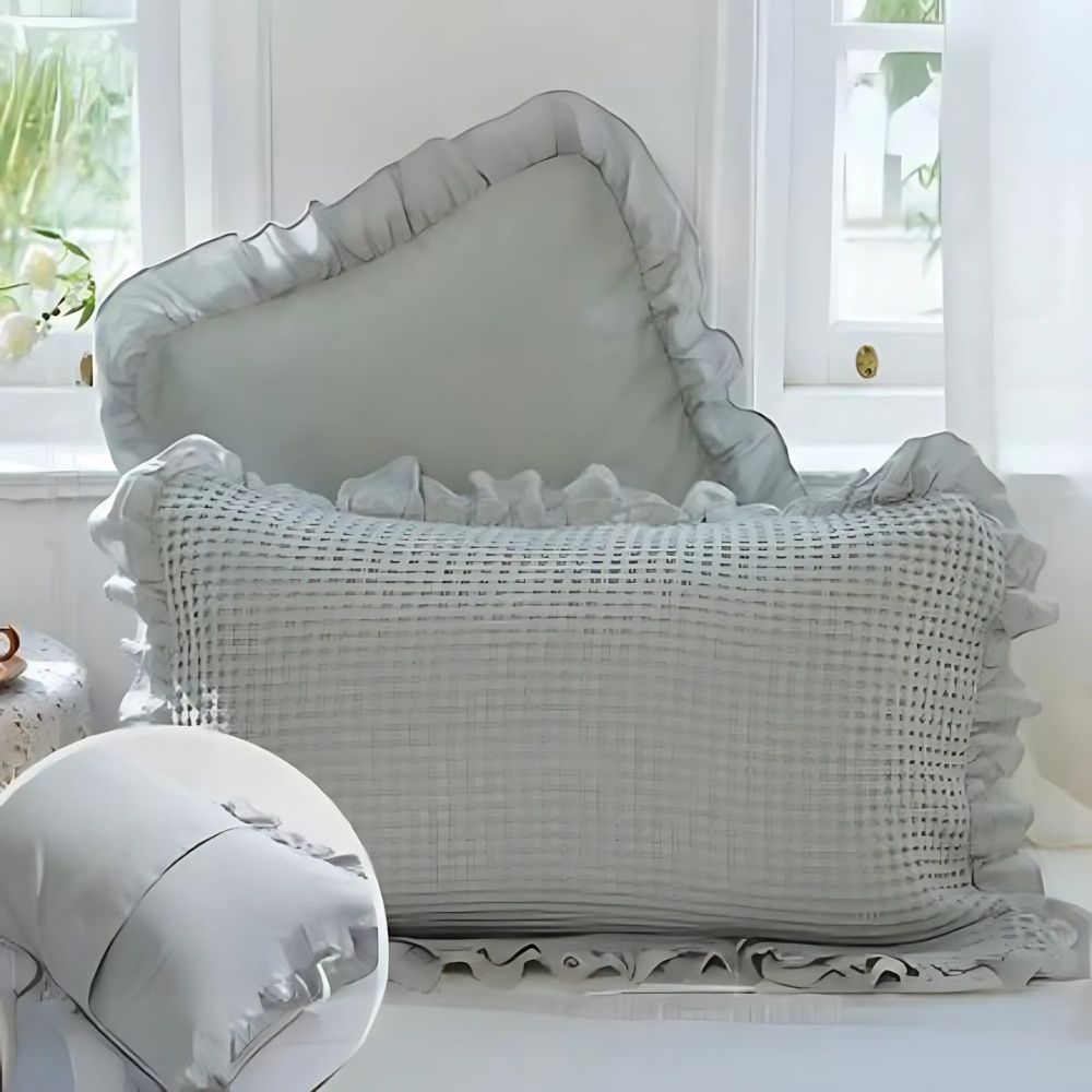 Waffle Weave Cotton Pillowcases with Ruffle (2PCS)